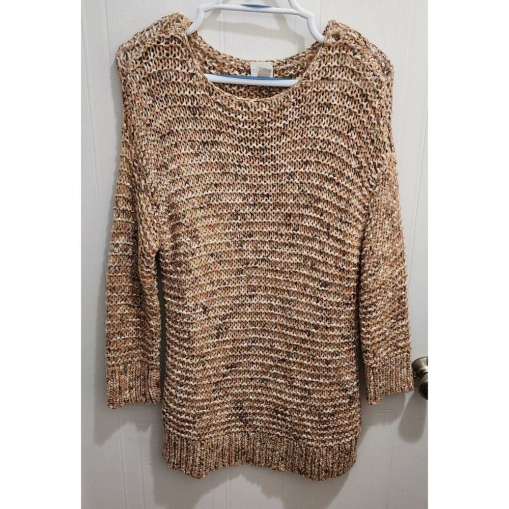Chico's Women's Long Sleeve Long Sweater Top Open Chunky Knit Beige Size 1 (M)